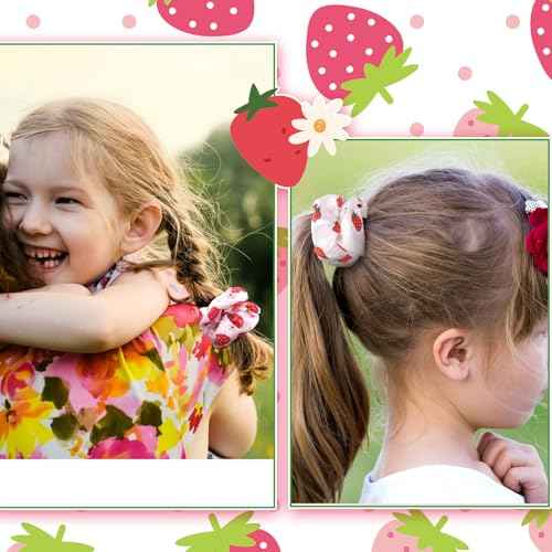80 Pcs Summer Strawberry Satin Hair Scrunchies for Women Fruit Party Favors Silk Hair Ties Elastic Bands Ropes Ponytail Holders Ties Accessories Summer Wedding Party