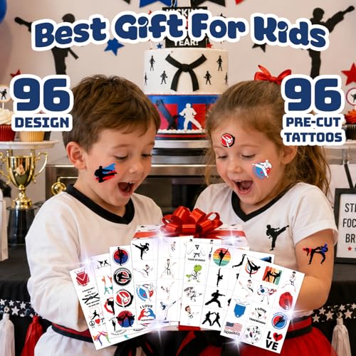 96 Taekwondo Temporary Tattoos for Kids - Martial Arts Party Favors