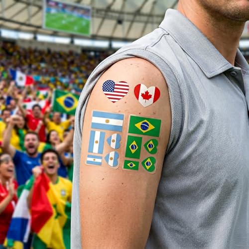 World Flag Temporary Tattoos - 35 Sheets Waterproof Stickers