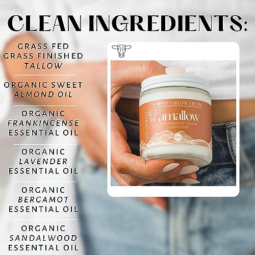 Amallow 100% Grass Fed Beef Tallow Skincare & Lip Balm Set - Whipped Moisturizer for Face & Body (Clean Cloud) + All Natural Tallow Lip Balm (Vanilla Dream)