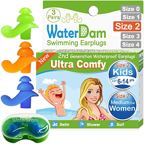 WaterDam Swimming Ear Plugs Great Waterproof Ultra Comfy Earplugs Prevent Swimmer's Ear