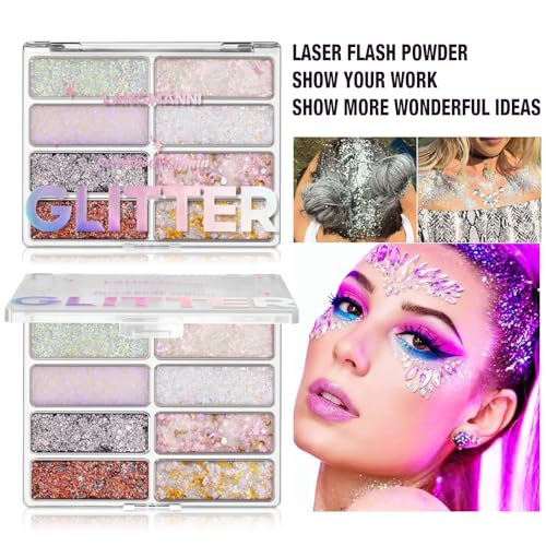 8 Colors Face & Body Glitter Palette - Holographic Mermaid Sequins