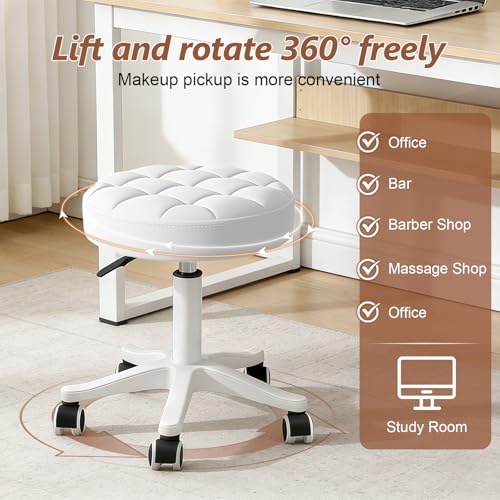 Rolling Stool with Wheels, Height Adjustable Padded Seat, 360 Swivel