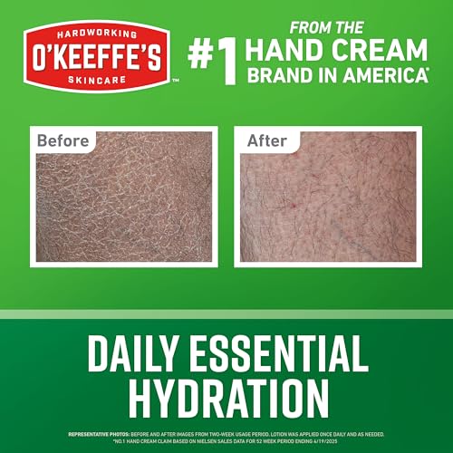 O'Keeffe's Hand and Body Lotion with Glycerin and Shea Butter - 12 oz Pump - Daily Essential Hydration, Heals & Relieves Extremely Dry Skin,(Pack of 4)