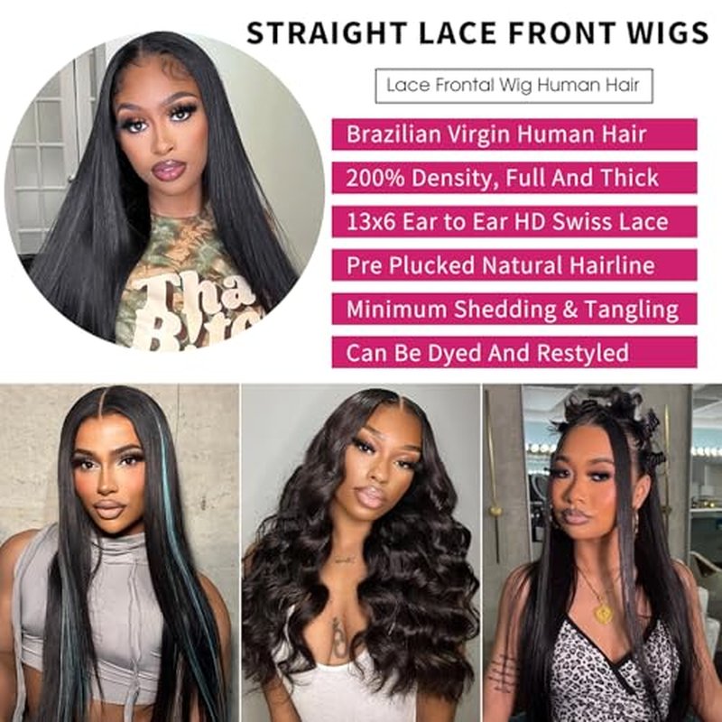 24 Inch 13x6 Lace Front Wig Human Hair Straight 200 Density
