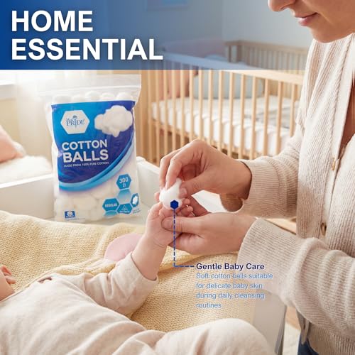 MED PRIDE 100% Pure Cotton Balls - Ultra Soft & Absorbent, 300 Ct