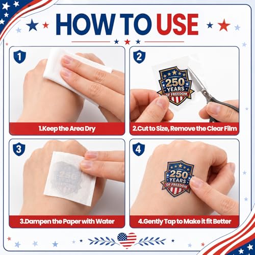 Patriotic Temporary Tattoos Set 106 Pcs with Face Glitter