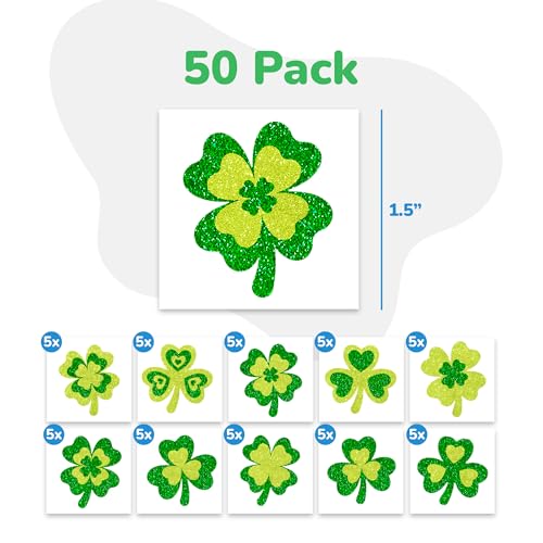 St Patrick's Day Glitter Shamrock Temporary Tattoos - 50 Pack