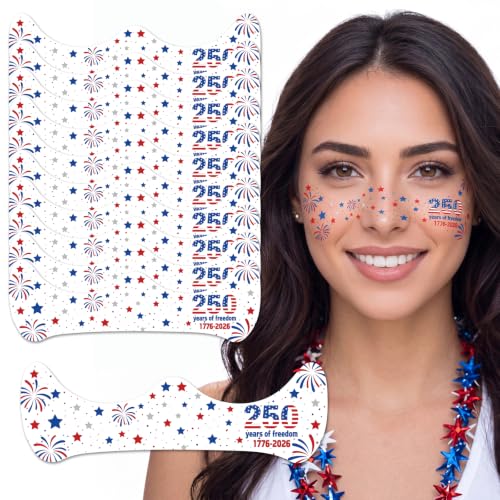 4th of July Face Tattoos - 30 Sheets Patriotic Red White Blue