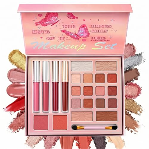 5 in 1 Makeup Palette Set with Eyeshadow, Blush, Highlighter & Brush