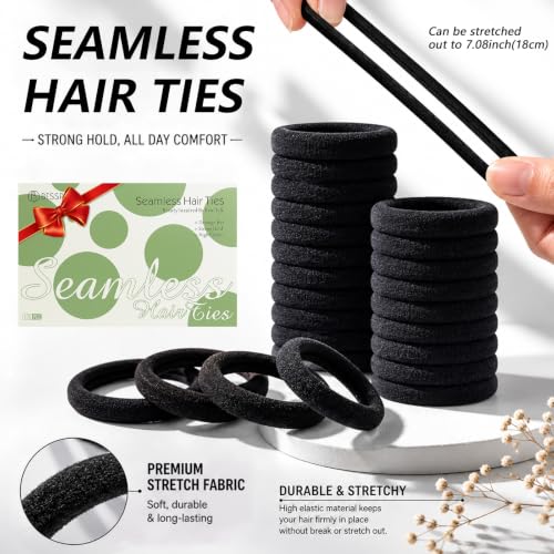 100 Pack Black Seamless Elastic Hair Ties - No Damage