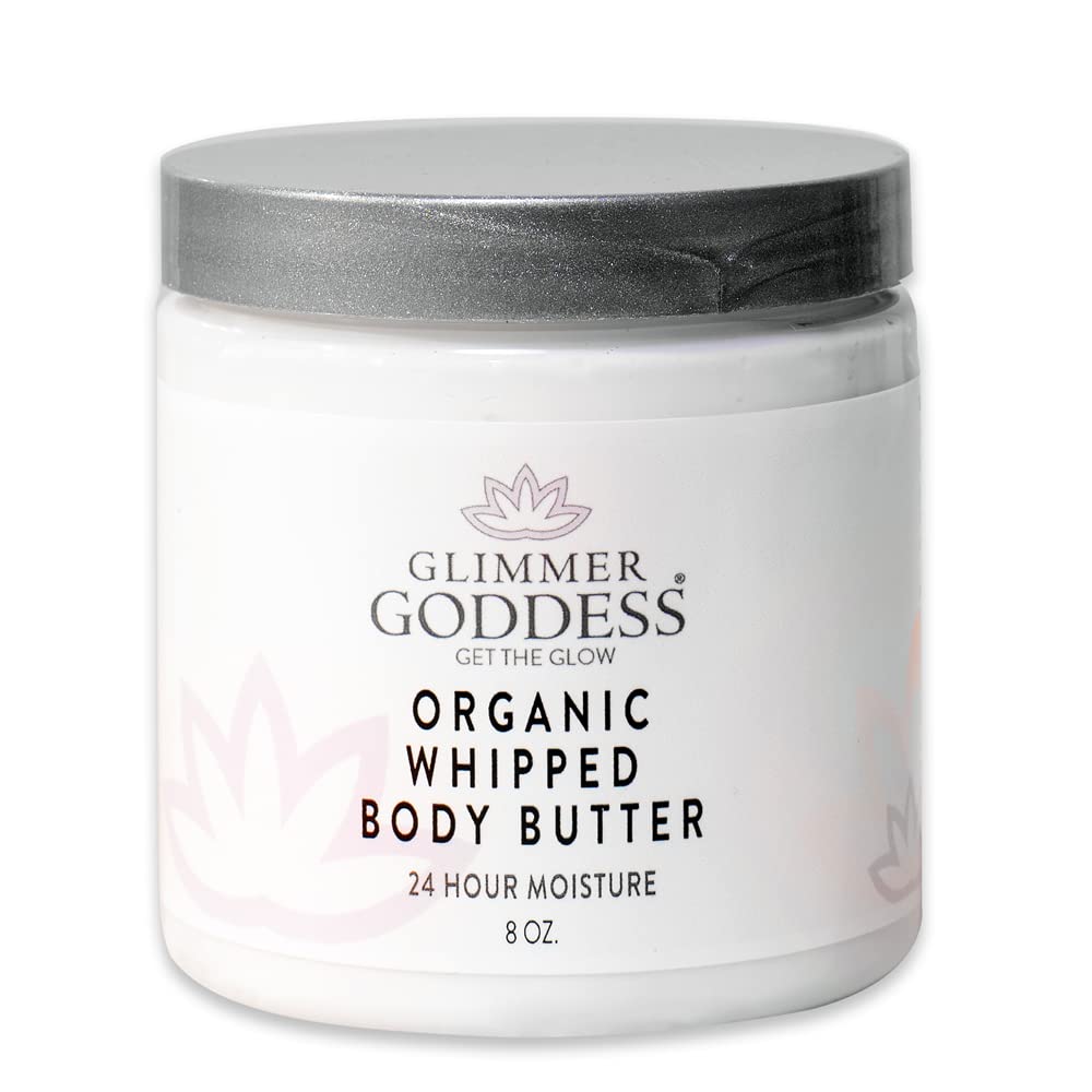 GLIMMER GODDESS Organic Whipped Body Butter- Lavender Lemon, Vegan, 24 Hr Hydration, Less Stretch Marks, All Skin Types, Child-Safe, Organic, 8 oz