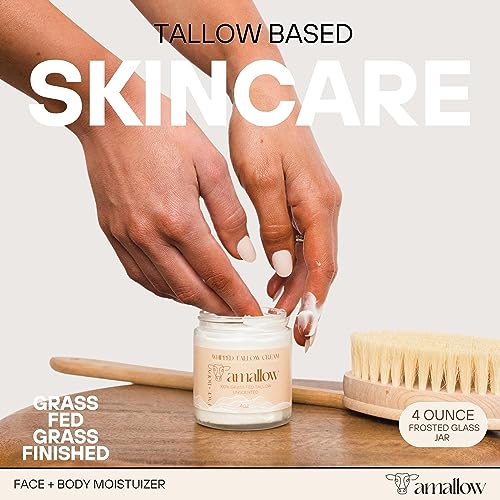 Amallow 100% Grass Fed Beef Tallow Skincare & Lip Balm Set - Whipped Moisturizer for Face & Body (Unscented) + All Natural Tallow Lip Balm (Vanilla Dream)