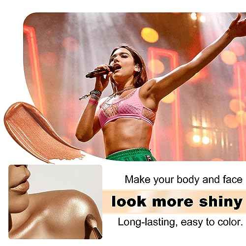 Body Shimmer Oil 100ml, Long Lasting Moisturizing Face & Body Luminizer, Waterproof Liquid Illuminator, Shimmer Glitter Oil Highlighter (#04 Golden Brown)
