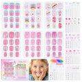 SAVILAND Kids Press On Nails 6 Pack with 3D Stickers - Pre-Glue Full Cover Short Acrylic Tips (Pink Purple Yellow Blue)