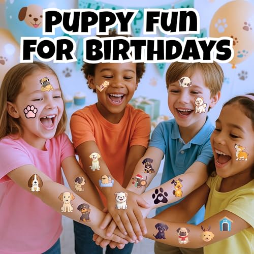 96-Piece Puppy Temporary Tattoos for Kids - Pre-Cut