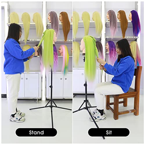 LNASI Mannequin Head Stand, Upgrade Foldable Wig Stand Tripod for Cosmetology Hairdressing Training, Metal Adjustable Wig Head Stand with Wig Caps, T-Pins, Comb, Hair Clips