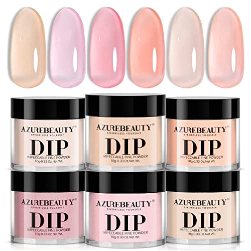 AzureBeauty Dip Powder Set 6 Pcs Nude Pink & Translucent Sheer Colors Jelly Pink Variation