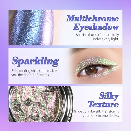 Chameleon Glitter Eyeshadow,Color Shift High Pigment Single Eyeshadow, Smooth Blendable Formula for Party & Evening Looks, Vegan & Cruelty-Free#01
