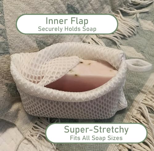 Soap Envelope 100% Recycled & Made in North America - Soap Saver Pouch for bar soap, Loofah Bath Scrubber for Bar Soap + Gentle Exfoliator, mesh soap Bag, soap Pouch