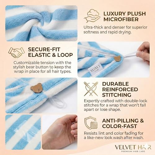 3 Pack Microfiber Hair Towel Wraps for Quick Drying & Anti-Frizz