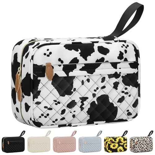 Travel Toiletry Bag for Women with Hanging Hook, Waterproof TSA Approved Cometic Toiletry Bag Organizers Leakproof Make up Bags for Women Cow Print
