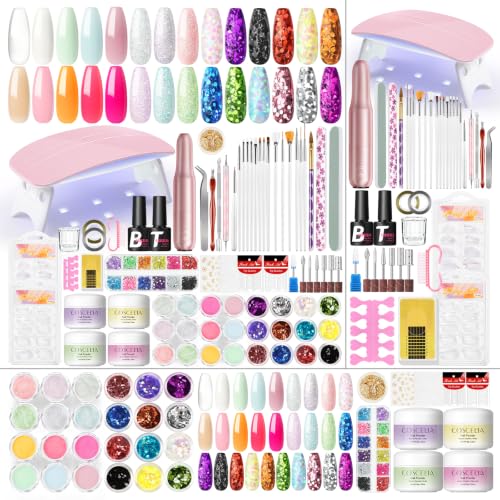 COSCELIA All-in-One Acrylic Nail Kit with UV Light, Drill & Glitter