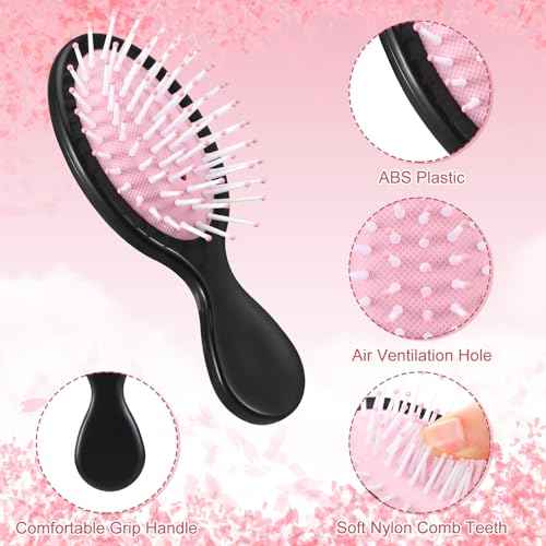 Meanplan 6 Pcs Mini Hair Brush Bulk with Bow Travel Detangling Brush Pink Coquette Small Hairbrush for Dry and Wet Hair Women Gift for Christmas Stocking Stuffers Party Favors(Black,Pink,White)