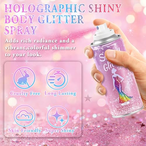Pink Body Glitter Spray for Face Hair & Body - Long-Lasting Rave & Festival Shine