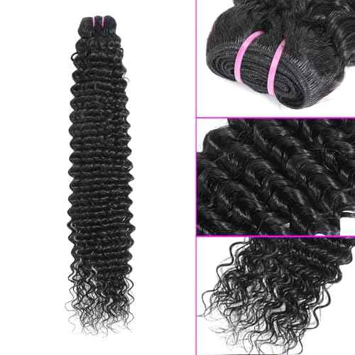 15A Raw Human Hair Bundles Deep Wave Bundles Human Hair,Triple Lifespan Indian Virgin Hair,No Tangle Shedding,Multiple Washes Keep Texture Silky Soft (1 Bundle Natural Black, 24)