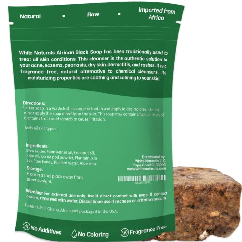 Raw African Black Soap 1lb Bar, for Dry Skin and Skin Conditions, Pure & Natural Ingredients, Imported From Ghana