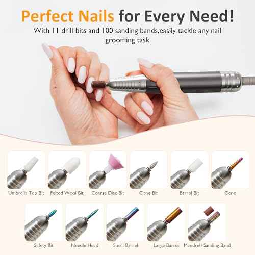 Sunvivi 40000RPM Electric Nail Drill, Rechargeable Nail File Set for Acrylic Nails Gel Polishing, Professional Nail E File Manicure Pedicure Tools with Nail Drill Bits for Home Salon Use