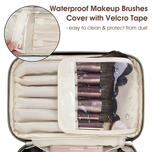Vegan Leather Makeup Bag with Brush Organizer & Handle