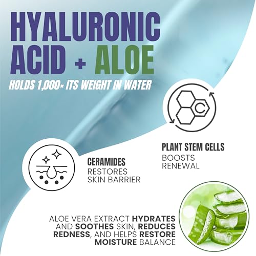 Alozera Hyaluronic Acid Face & Body Lotion with Aloe Vera, Daily Moisturizing Lotion for Dry Skin Hydration & Refresh, Non-Greasy, Lightweight, Fragrance-Free Moisturizer, 16.9 oz