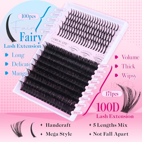Lash Clusters 100D Long 12-20mm Lash Spikes Eyelash Clusters Volume Individual Lashes DIY Spiky Lash Extension Mega Cluster Eyelash Extensions Mink Strips Lashes Thick by CORUSCATE