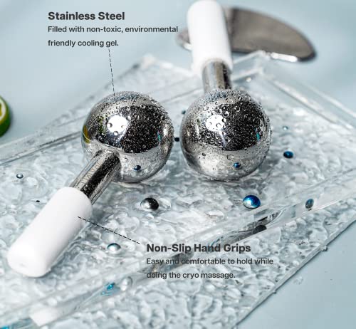 VRAIKO ICE Globes for Facials & Gua Sha Set, Gua Sha Facial Tools and Cryo Sticks with Unbreakable Steel, Face Massager Cooling Rollers for Dark Circles, Puffiness and Lymphatic Drainage (White)