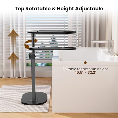 Bamboo Bathtub Caddy Tray with Adjustable Height & Swivel Top