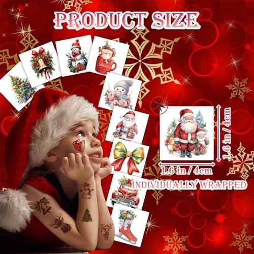 102 PCS Christmas Individually Wrapped Tattoos for kids - Santa/Xmas Trees/Reindeer Temporary for Girls Boy Body Arm Shoulder Tattoos Stickers, Kids Christmas Treats,Christmas Decorations