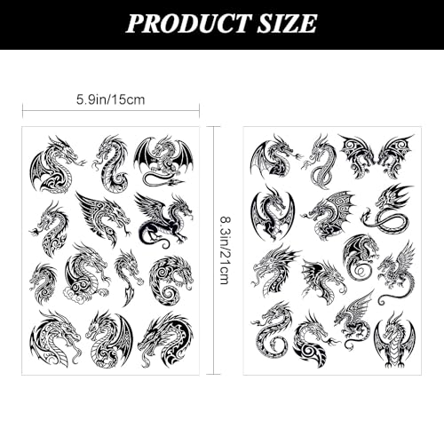 28-Piece Dragon Temporary Tattoos - Waterproof Stickers
