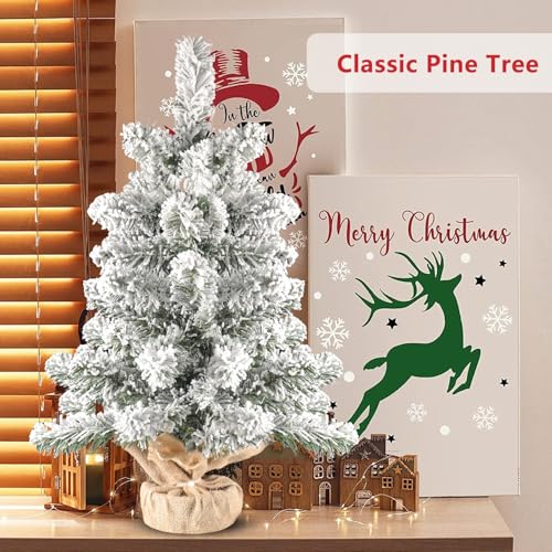 Liguanow 2Ft Snow Flocked Artificial Christmas Tree Holiday White Xmas Tree for Home Office Party Shop Indoor Outdoor Decoration Full Christmas Tree with 58 Branch Snow Tips and Metal Foldable Stand