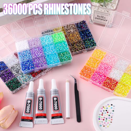 36000 Rhinestones 48 Colors 3mm Flatback Gems with B7000 Glue