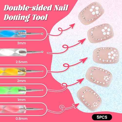 Nail Art Tools Kit with 15 Nail Art Brushes, 5 Dotting Tools, Nail Stand for Press-on, Nail Design Tools for Salon & DIY Home Manicure (Pink)