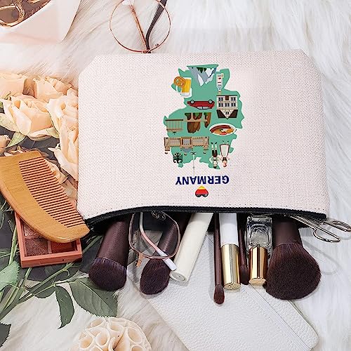 MEIKIUP Germany Travel Cosmetic Bag Germany Travel Memory Map Gift Berlin Honeymoon Gift Germany Souvenir Bag Germany Vacation Gift (Map Germany Bag)