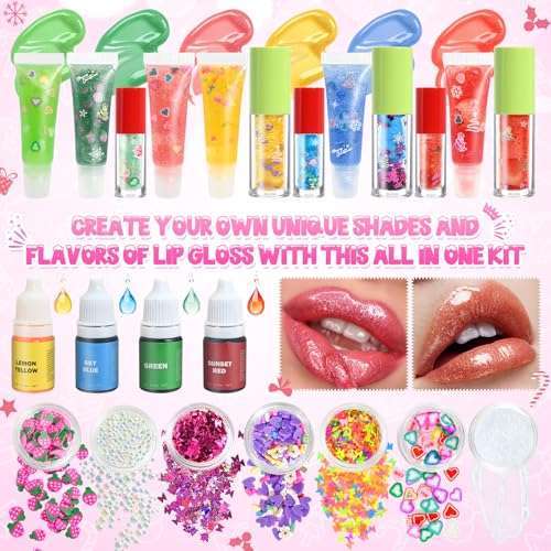 Christmas Lip Gloss Making Kit- Fun Lip Gloss Kit to Make Your Own Lip Gloss for Girls, Women, Teens, Beginner, Moisturizing Lip Gloss Base, DIY Lipstick Set Christmas Gift for Women, Daughters