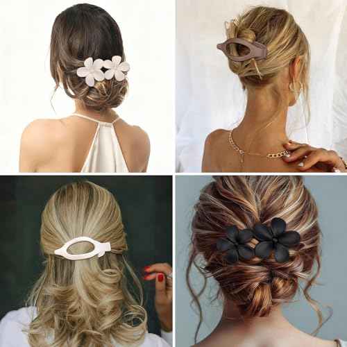 8 Pcs Flat Hair Clips for Women, Flower Flat Hair Clips 2 Styles Matte Hair Accessories Non-slip Hair Claw Clips for Thin and Thick Hair (Brown)