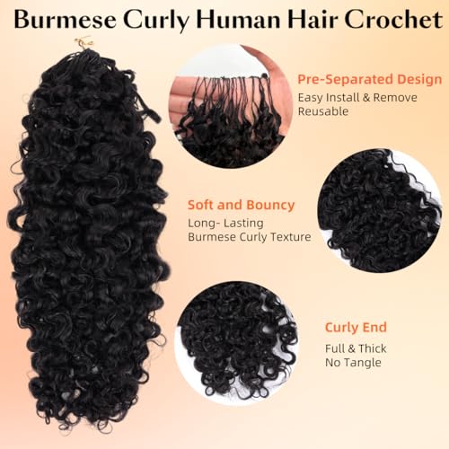 Burmese Curly Human Crochet Hair 18" 120g Pre-Separated