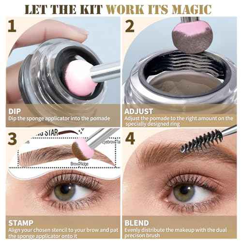 Eyebrow Stencils, Eye Brow Stencil Kits Waterproof Brow Stamp Perfect Eyebrows, Eyebrow Stamp Trio Kit with Sponge Applicator Smudge-proof for Women With 10PCS Eyebrow Shaping Kit, Dark Brown
