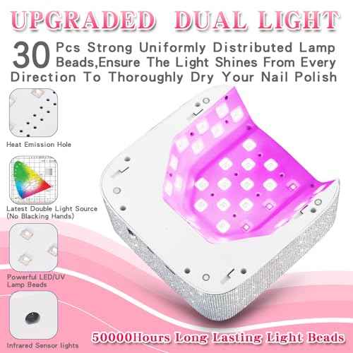 Rechargeable UV LED Nail Lamp, Cordless Nail Dryer for Gel Polish, UV Nail Lamp with 4 Timers Setting and LED Touch Screen, Professional Curing Lamp Light with 30 Beads for Salon and Home