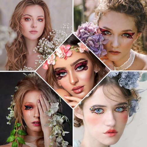 24 Pcs Colorful Eye Tattoo Stickers - Floral & Butterfly Eyeliner
