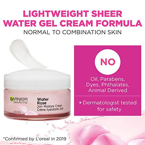 Garnier 24H Moisture Cream with Rose Water and Hyaluronic Acid, Face Moisturizer for Normal to Dry Skin, 1.7 Fl Oz (48g), 1 Count (Packaging May Vary)